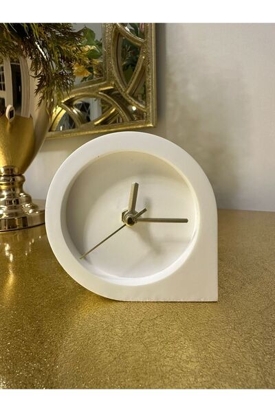 silmogen Dekoratif Masa Saati - Taş Döküm - Köşeli Model - Beyaz Renk - Gold ...