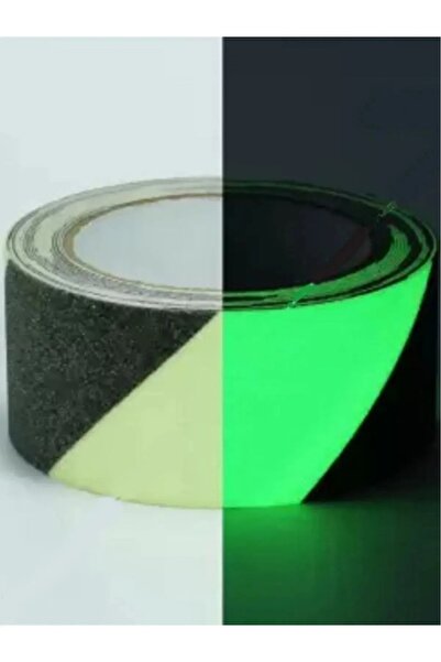 BantMarketim Fosforlu Kaydırmaz Bant 5cmx5m Çapraz Yeşil Fosforlu Merdiven Ba...