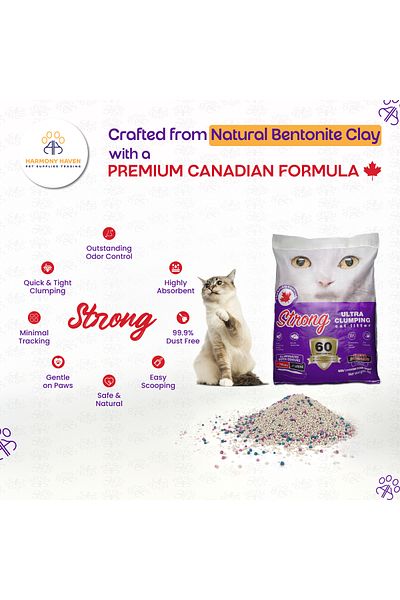 Strong 25L Lavender Clumping Cat Litter, Odor Control, Canadian Formula, Dust-Free, Multi-Cat