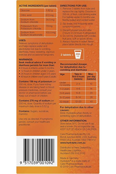 HYDRALYTE Double Pack Orange Flavoured Effervescent Electrolyte Tablets