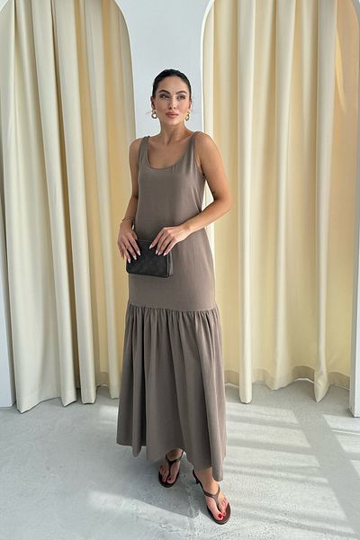 Seda Yalçın Atelier Coffee Strap Maxi Linen Dress
