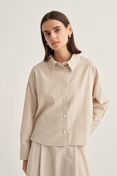 EBU Prive Women's Poplin Oversize Short Shirt Beige