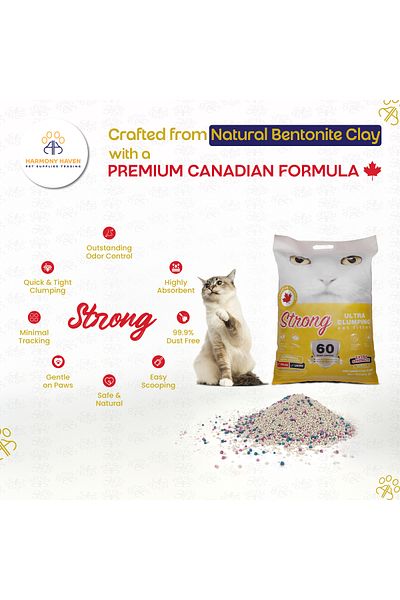 Strong 10L Lemon Clumping Cat Litter, Odor Control, Canadian Bentonite, Dust-Free, Multi-Cat