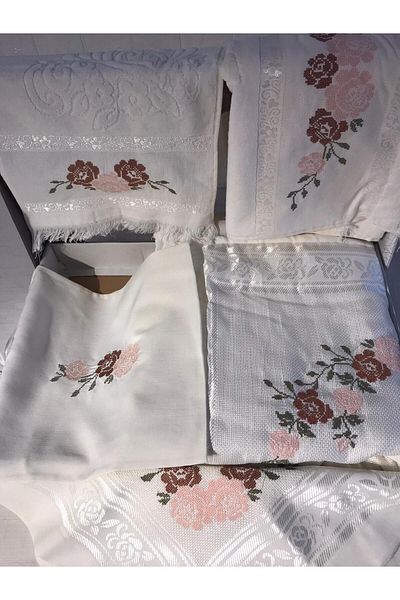 Vinezza Home Collection Dowry 6 Piece Floral Embroidered Etamine Prayer Rug Set Bundle Set