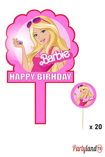 Barbie Partylandtr Karton Pasta Süsü ve 20 Adet Sunum Kürdanı