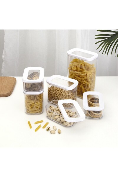 Flippy Set of 5 Food Storage Containers Flippy, White Lid, ABS+Silicone, 23 x 15 x 27 cm, Transparent