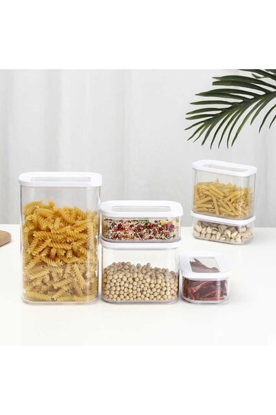 Flippy Set of 5 Food Storage Containers Flippy, White Lid, ABS+Silicone, 23 x 15 x 27 cm, Transparent