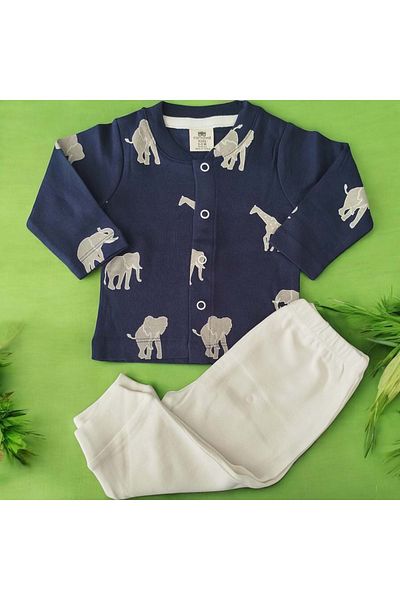 RYZE ÇOCUK Elephant Baby Combed Double Set Dark Blue