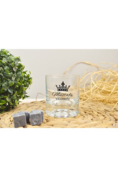 hediyekralı İsme Özel Viski Bardağı ve Viski Soğutma Taşı Erkek Hediye Seti