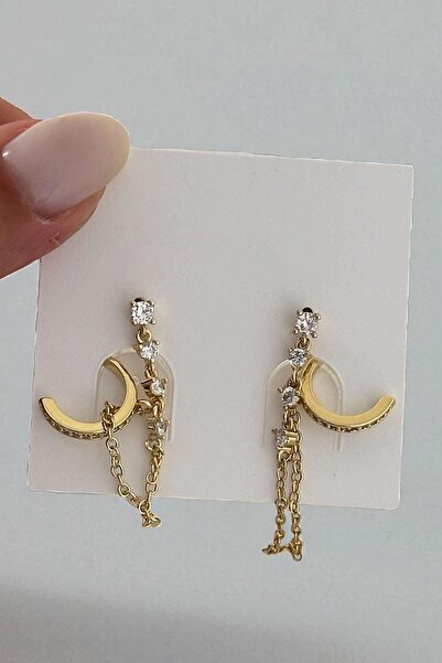 TAKIŞTIR Altın Renk Taş Detaylı İkili Ear Cuff Küpe Set