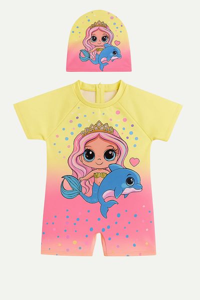 My Kids Wear طقم ملابس سباحة بونيه من القماش الغاطس للبنات بسحاب مخفي من عمر 3 إلى 10 سنوات 11932