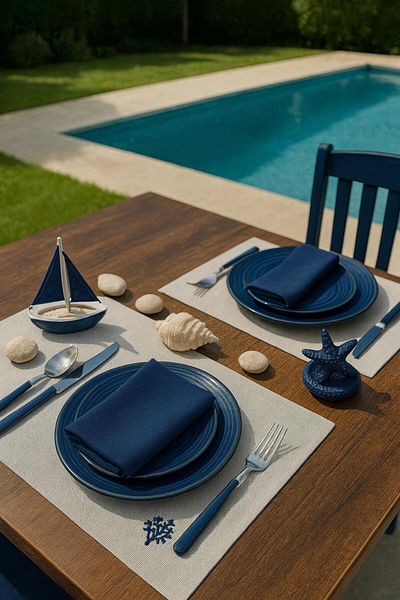 caka home design 2-Piece American Service Marine Navy Blue Coral Embroidered (Grey Background)