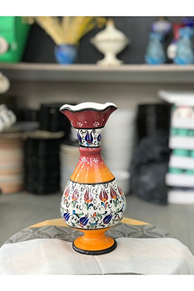 RGS HOMELİFE Vază din faianță cu motiv de lalele realizată manual – 28x10,5 cm