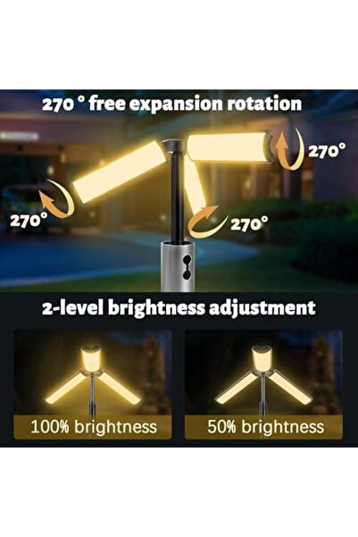 Generic Rechargeable Multifunctional Camping Light YD-2324 - Waterproof Adjustable Triple Lamp Heads