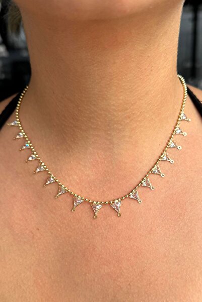 TAKIŞTIR Altın Renk Taş Detaylı Kolye