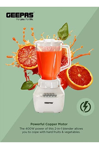 Geepas خلاط ٢ في ١، وعاء بلاستيكي سعة ١.٥ لتر، ٤ سرعات مع خاصية النبض | حماية من الحرارة الزائدة