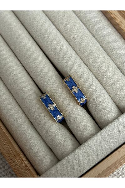 ringbox Blue Purple Enamel Clover Patterned Earrings