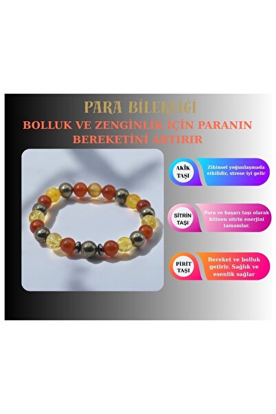 TAKI DERYASI سوار من حجر العقيق الطبيعي والسترين والبيريت للثروة والثروة