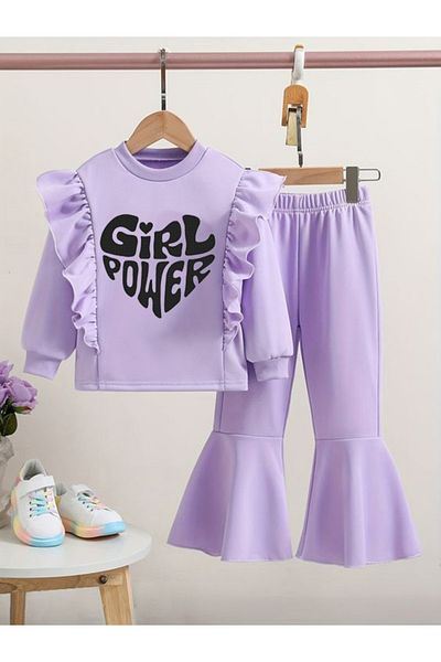 bebekpare Set de sus și de jos pentru fete Girl Power Printed este sezonier (material fără șardons)