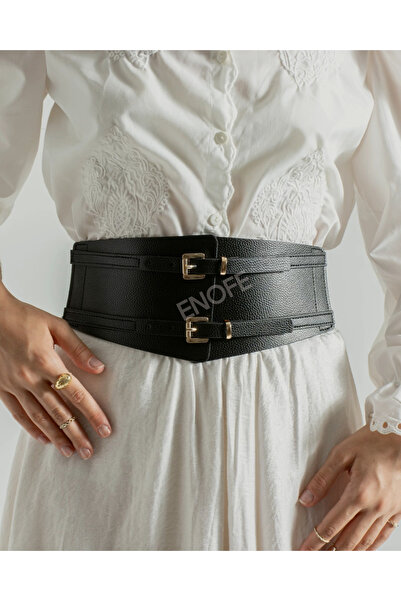 ENOFE 8 cm ULTRA LÜX KALİTELİ ÇİFT TOKALI KORSE KEMER(Gold Toka)