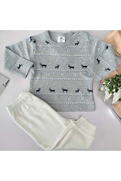 RYZE ÇOCUK Shipped Baby Combed Double Set Gray