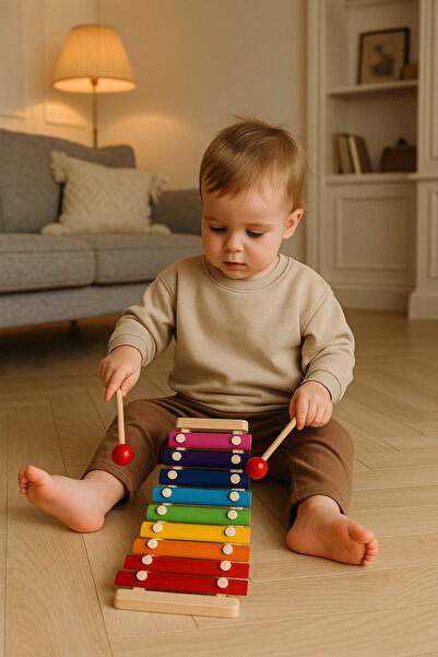 Veliday Wooden Toys Doğal Ahşap Eğitici Oyuncak 8 Nota 8 Ton 8 Tuşlu Ksilofon