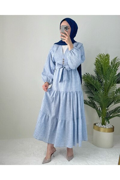 Lovely butik Front Tie and Button Detail Skirt Lace up Elastic Linen Double Set