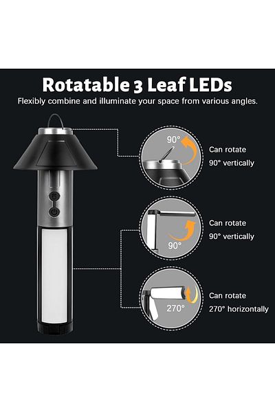 Generic Rechargeable Multifunctional Camping Light YD-2324 - Waterproof Adjustable Triple Lamp Heads