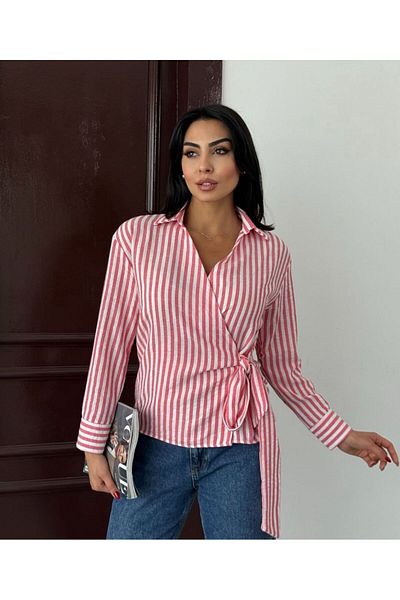 Azda Striped Baglam Linen Shirt Md:10120