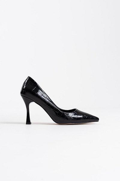 Zerenyus Stiletto din piele lacuită de crocodil neagră Harper Premium pentru femei