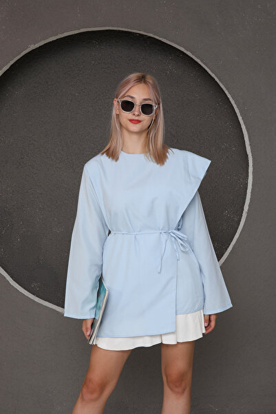 Azda Bluză din poplin cu curea cu design modern MD:10300