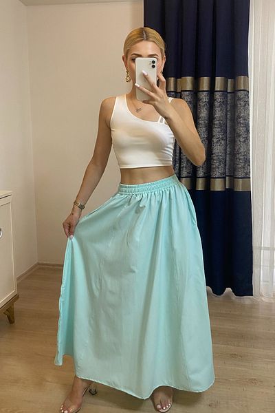 moddosa fashion FUSTA LUNGĂ POPLIN CU BIRUȚI ELEASTIC LA TALE