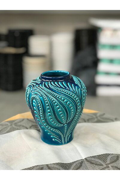 RGS HOMELİFE Vază din ceramică cu model în relief turcoaz realizată manual – ...