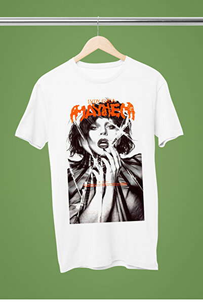 MAGORS تيشيرت نسائي عادي من القطن مطبوع برقبة دائرية وأكمام قصيرة من ليدي غاغا