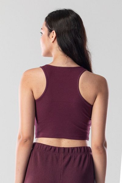 Mood Lab Top cu bretele halter, crop, cu slogan, din bumbac tricotat, camizolă din cașmir cu lycra.