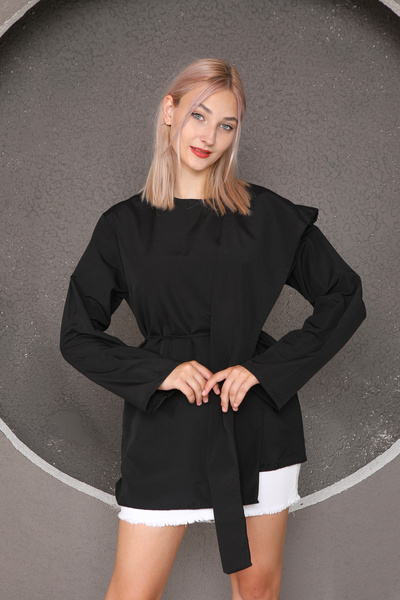 Azda Modern Tasarım Kuşaklı Poplin Bluz MD:10300