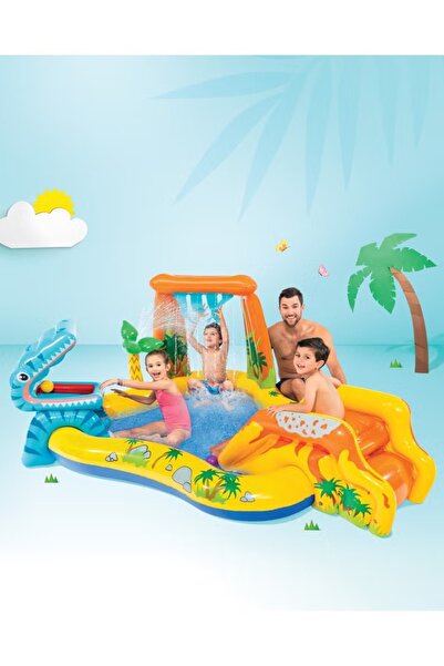 Intex Dinosaur Inflatable Play Center with Slide – 109 × 249 × 191 cm