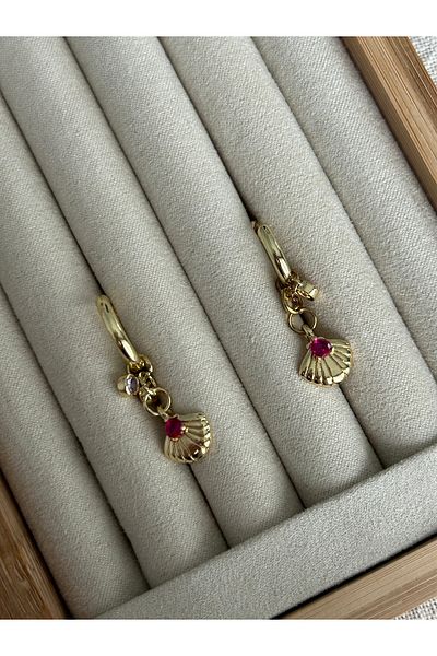 ringbox Fuchsia Stone Oyster Gold Earrings