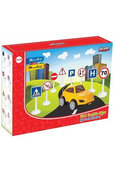 JollyMag Set Pilsan Jucarie indicatoare rutiere Mini Traffic Signs cu masinuta
