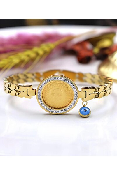 Kado Kuyumculuk 22 Ayar Çeyrek Altınlı Çelik Kelepçe Bileklik