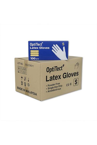 OptiTect Malaysian powder-free latex gloves, size S