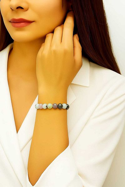 TAKI DERYASI Pisces Compatible Natural Stone Bracelet – Amethyst, Pink Quartz, Fluorite and Moonstone Combination