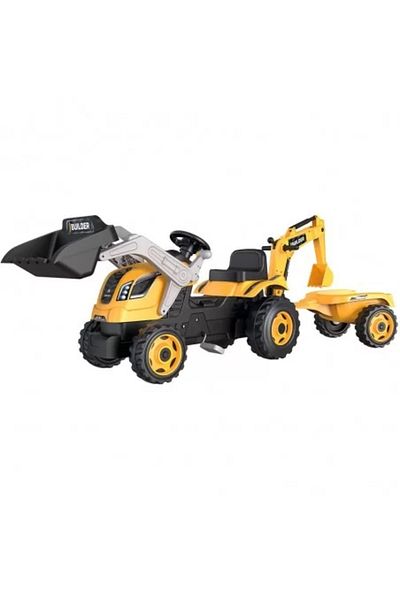 Smoby Tractor cu pedale si remorca Builder Max galben