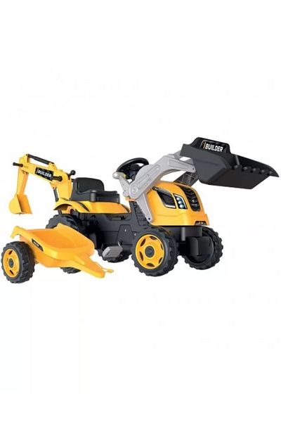 Smoby Tractor cu pedale si remorca Builder Max galben