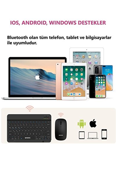Kensa Tüm Cihazlara Uyumlu Şarj Edilebilir Bluetoothlu Kablosuz Klavye Mouse Set Mousepadli