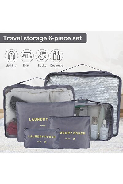 Xess SKY-TOUCH 6 Pcs Travel Luggage Organizer Packing Cubes Set - Waterproof Laundry Bag (Gray)