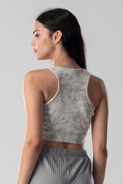 Mood Lab Halter Neck Tank Crop Slogan Printed Cotton Ribbed Knitted Camisole Lycra Top