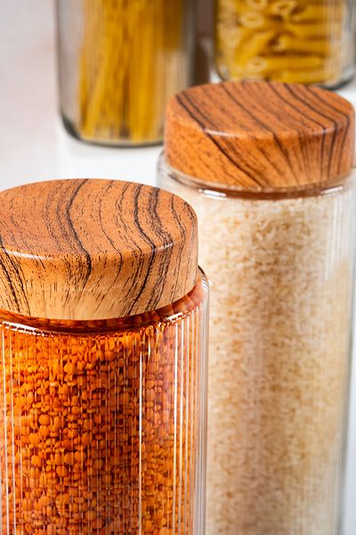 Homekolik 6 Pieces 1500 ml Glass Storage Container Set – Bamboo Lid Appearance, Airtight