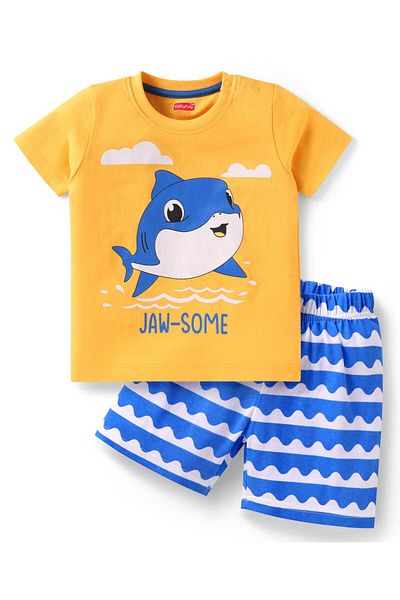 Babyhug Night Suit with Dolphin Print - Orange