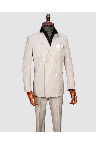 echol Ssa.2001/24 Double Breasted Linen Suit Striped